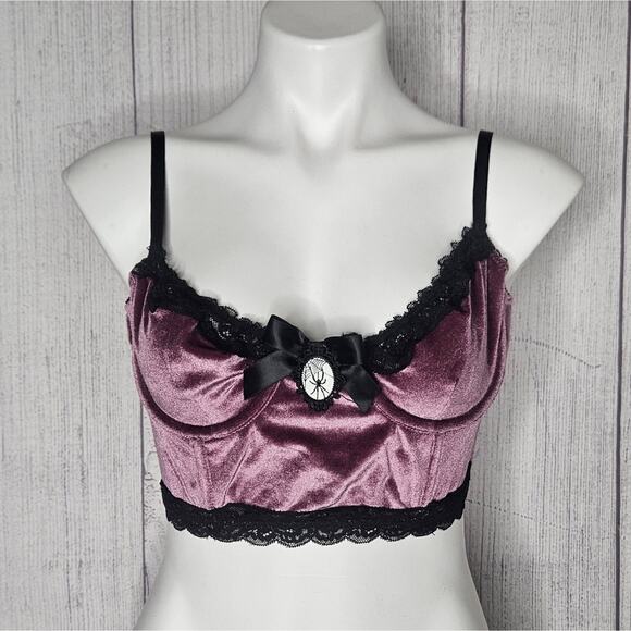 Dolls Kill WIDOW Mauve Velvet & Black Lace Bustier - NWT, size Large - Picture 1 of 7